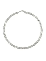 Sterling Silver Rhodium Plated Diamond Cut Hoop Earring