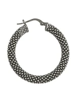 Sterling Silver Rhodium Plated Fancy Mesh Hoop Earring