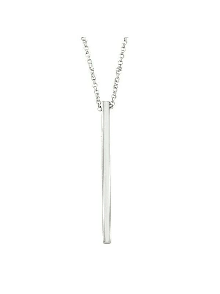 Sterling Silver Rhodium Plated Drop Bar Necklace