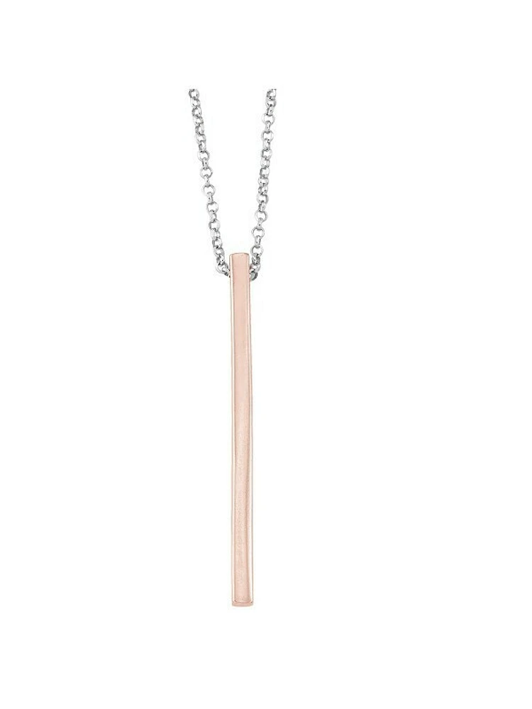 Sterling Silver Pink & Rhodium Plated Drop Bar Necklace