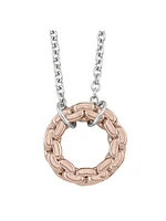 Sterling Silver Pink & Rhodium Plated Circle Pendant Necklace