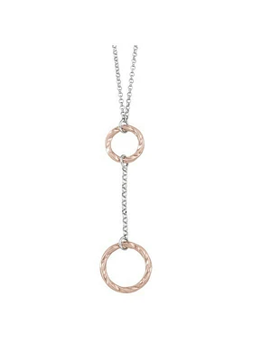 Sterling Silver Pink & Rhodium Plated Drop Necklace