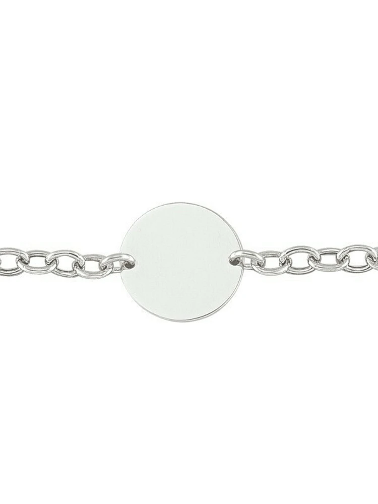 Sterling Silver Rhodium Plated Hollow Link Necklace With Disc