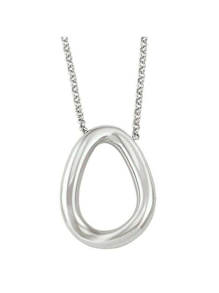 Sterling Silver Rhodium Plated Open Oval Fancy Necklace