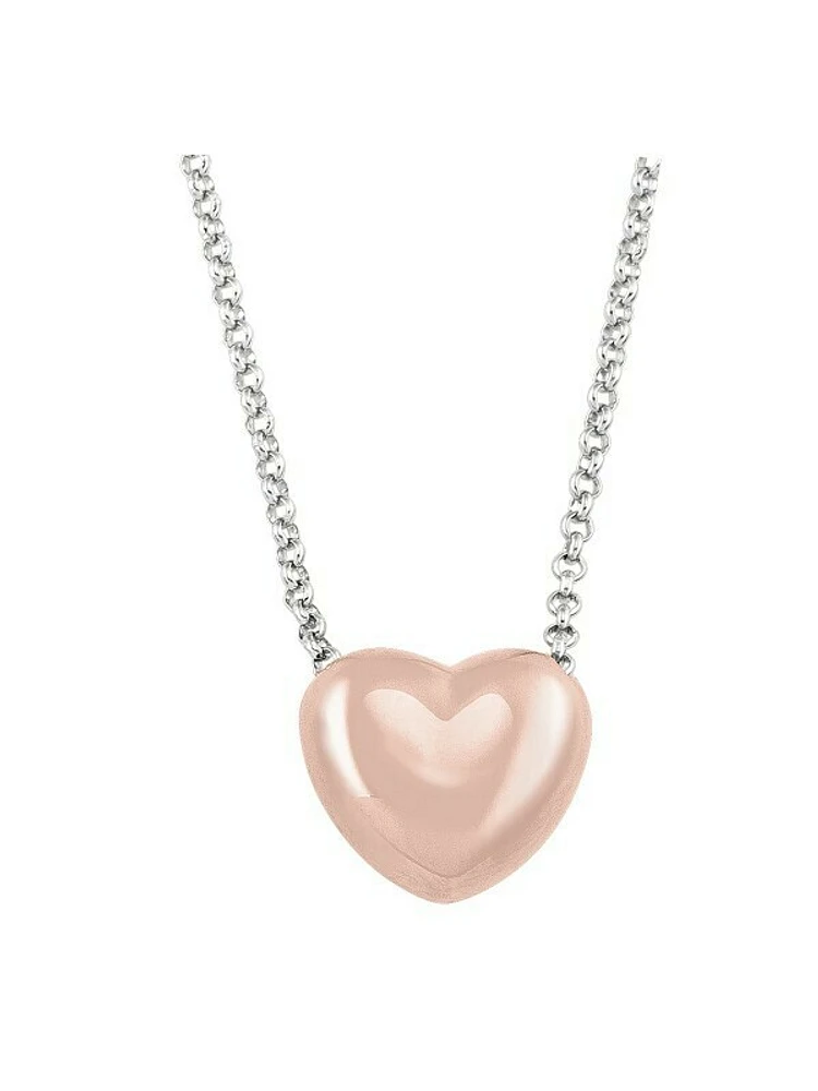 Sterling Silver Pink & Rhoidum Plated Heart Necklace