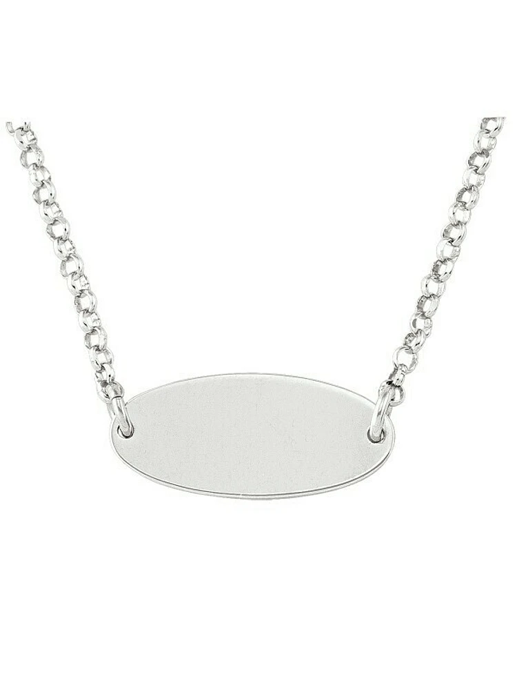 Sterling Silver Rhodium Plated Oval Plate Bar Necklace