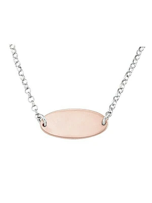 Sterling Sivler Pink & Rhodium Finish Oval Plate Bar Necklace