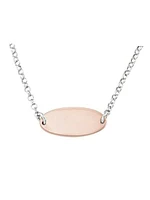 Sterling Sivler Pink & Rhodium Finish Oval Plate Bar Necklace