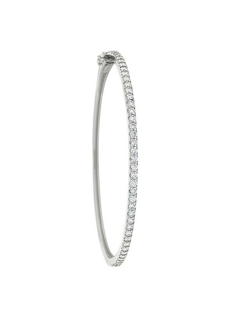 1 Row Hinged Diamond White Gold Bangle 14K Gold. SI/GH Diamonds