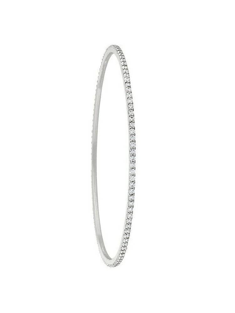 1 Row Slip On Full Eternity Diamond White Gold Bangle 14K Gold. SI/GH Diamonds