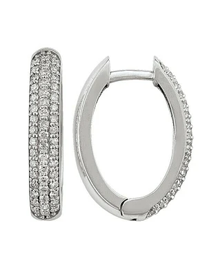 Diamond Oval 3-Row Huggie Earring (20mm X 14mm)