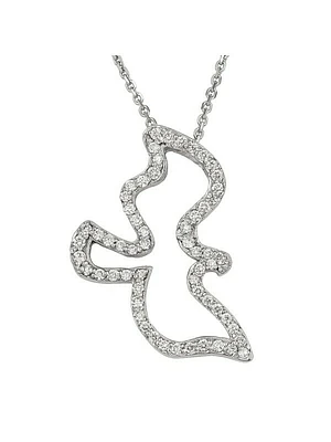 White Gold Diamond Dove Necklace With Solid 18" Cable Chain 14KT