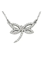 White Gold Diamond Dragonfly Necklace With Solid 18" Cable Chain 14KT