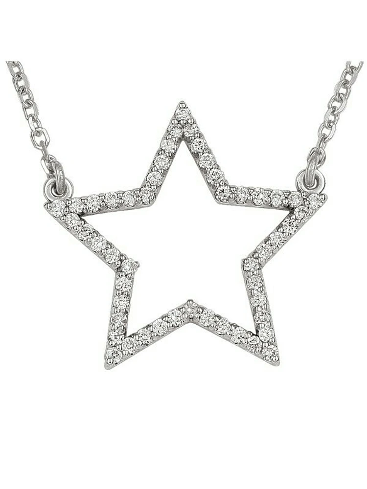 White Gold Diamond Star Necklace, With Solid 18" Cable Chain 14KT