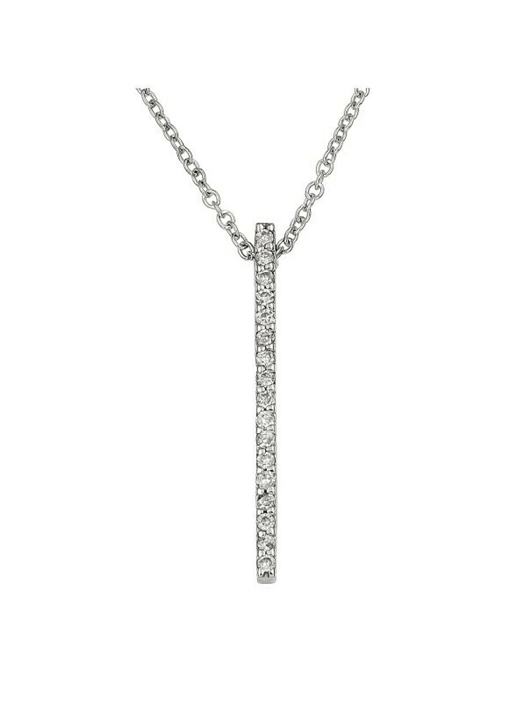 White Gold Diamond Vertical Bar Necklace With Solid 18" Cable Chain 14KT