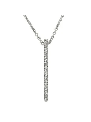 White Gold Diamond Vertical Bar Necklace With Solid 18" Cable Chain 14KT