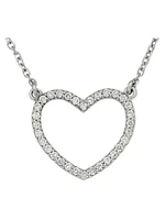 White Gold Large Diamond Open Heart Necklace With Solid 18" Cable Chain 14KT