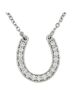 White Gold Diamond Horse Shoe Necklace With Solid 18" Cable Chain 14KT