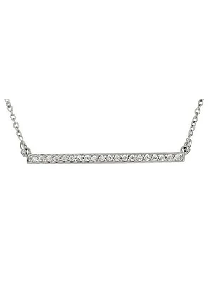 White Gold Diamond Horizontal Bar Necklace With Solid 18" Cable Chain 14KT