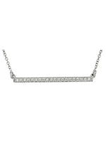 White Gold Diamond Horizontal Bar Necklace With Solid 18" Cable Chain 14KT