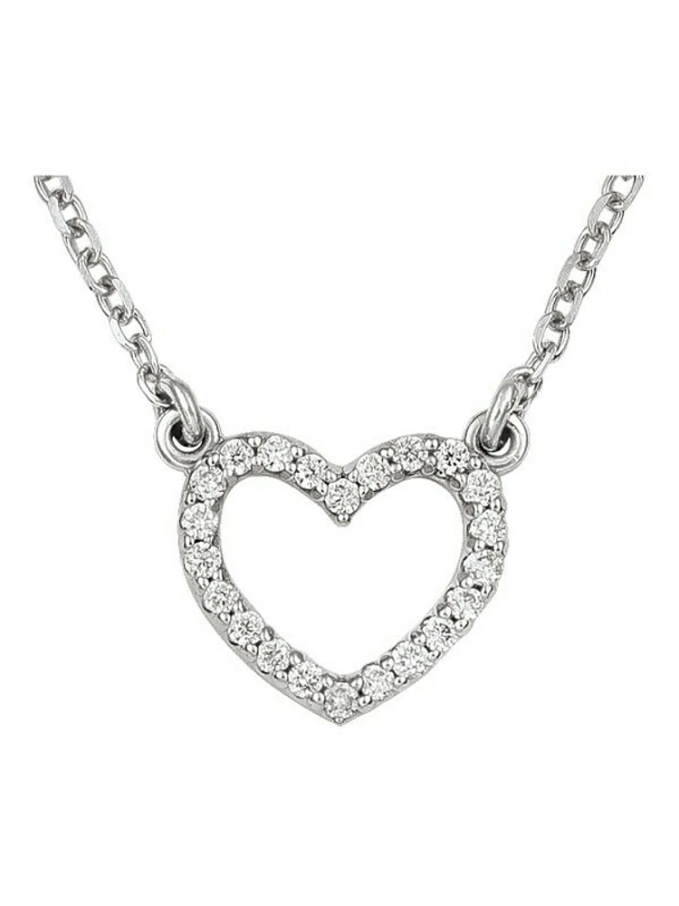 White Gold Small Diamond Open Heart Necklace, With Solid 18" Cable Chain 14KT