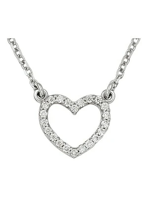 White Gold Small Diamond Open Heart Necklace, With Solid 18" Cable Chain 14KT