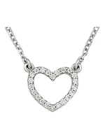 White Gold Small Diamond Open Heart Necklace, With Solid 18" Cable Chain 14KT