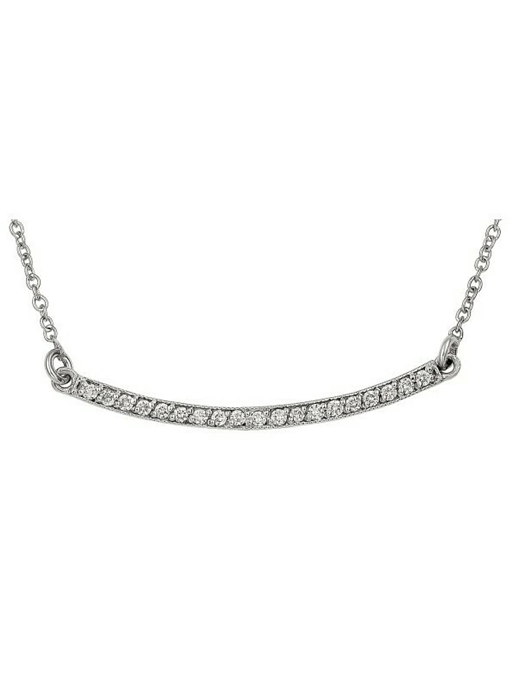 White Gold Diamond Curved Bar Necklace With Solid 18" Cable Chain