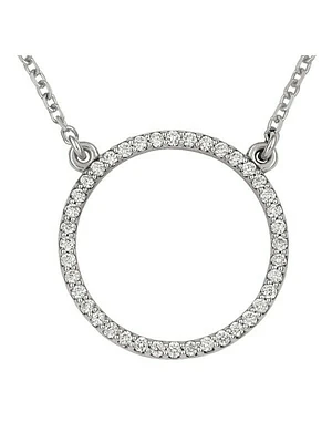 White Gold Diamond Circle Necklace With Solid 18" Cable Chain