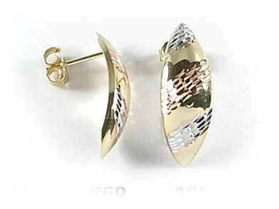 10K Yellow White & Rose Tri Color Shimmer Cut Stud Earrings