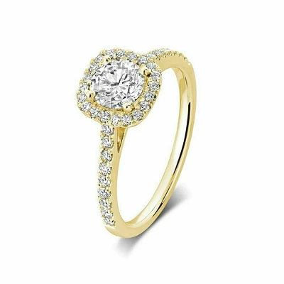 Cushion Shaped Halo Diamond Engagement Ring 14KT Yellow Gold 0.50 carat TDW - 1.25 CT TDW