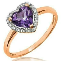 Heart Amethyst Ring with Diamond Halo 14KT Gold