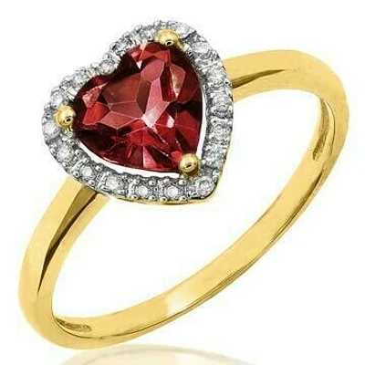 Heart Garnet Ring with Diamond Halo 14KT Gold