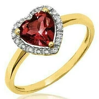 Heart Garnet Ring with Diamond Halo 14KT Gold