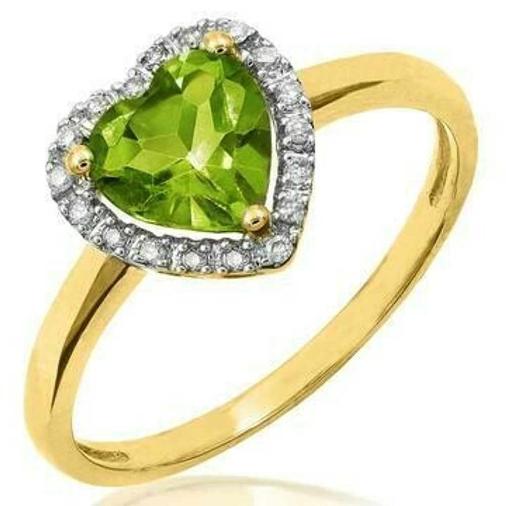 Heart Peridot Ring with Diamond Halo 14KT Gold