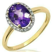 Oval 1.21 CT Amethyst Ring with Diamond Halo 14KT Gold 0.07CTDI