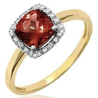 Cushion Garnet Ring with Diamond Halo 14KT Gold