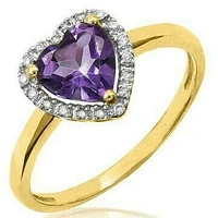 Heart Amethyst Ring with Diamond Halo 14KT Gold