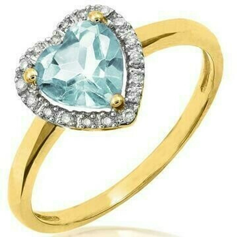 Heart Aquamarine Ring with Diamond Halo 14KT Gold