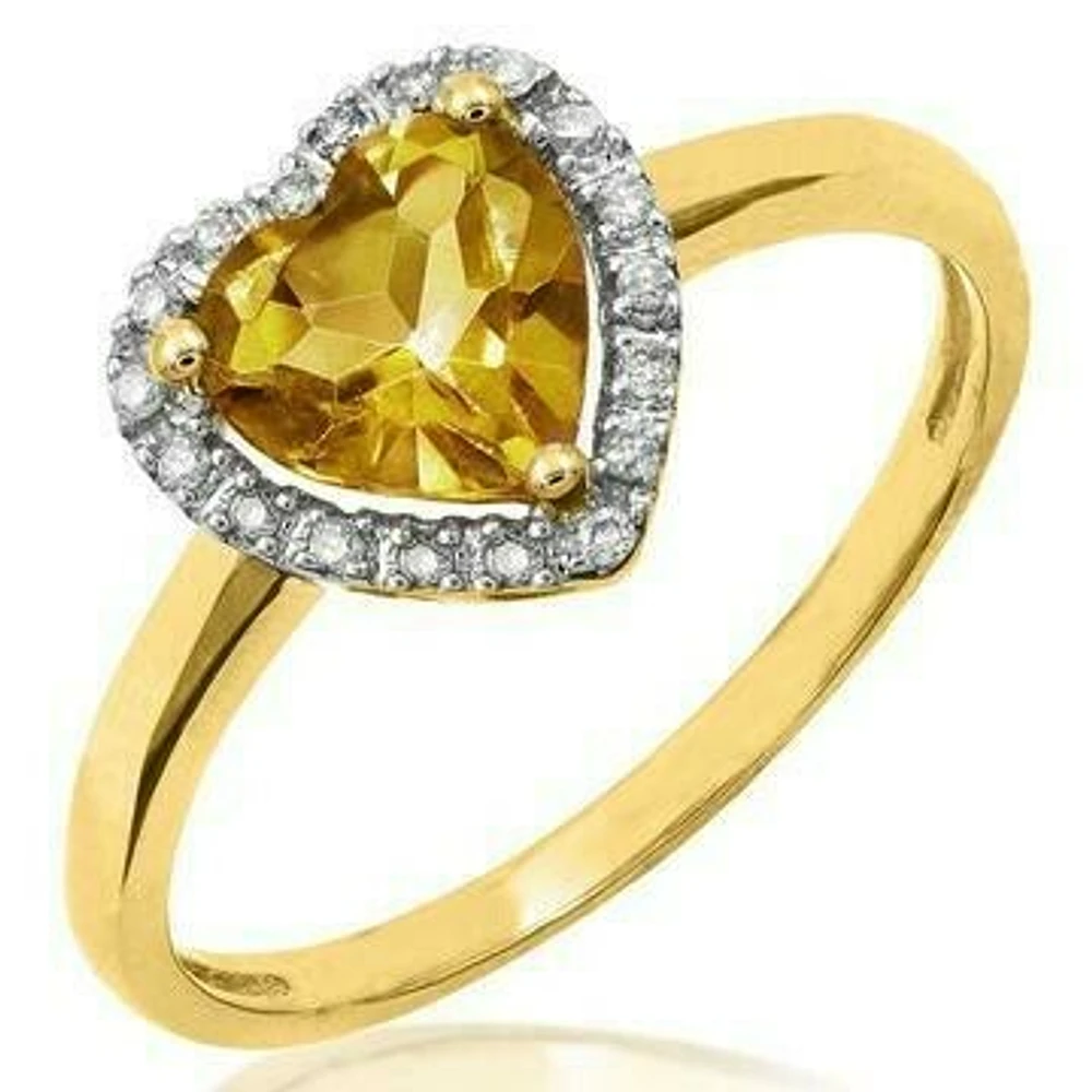 Heart Citrine Ring with Diamond Halo 14KT Gold