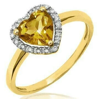 Heart Citrine Ring with Diamond Halo 14KT Gold