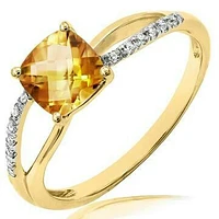 Cushion Citrine Ring with Diamond Accent and Split Shoulders 14KT Gold