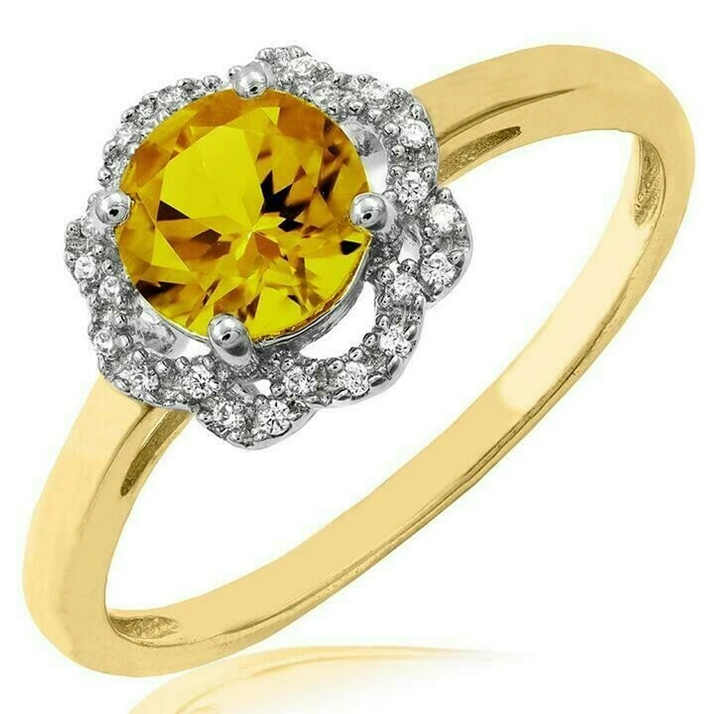 Citrine Ring with Diamond Floral Halo 14KT Gold