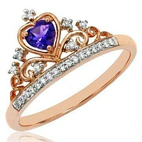 Amethyst and Diamond Tiara Ring in 14KT Gold