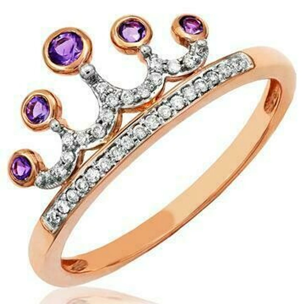 Amethyst and Diamond Tiara Ring in 14KT Gold