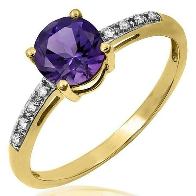 Amethyst Ring with Diamond Accent 14KT Gold