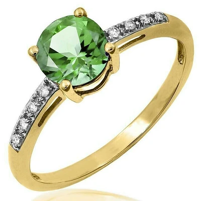 Peridot Ring with Diamond Accent 14KT Gold