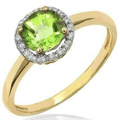 Peridot Ring with Diamond Halo 14KT Gold