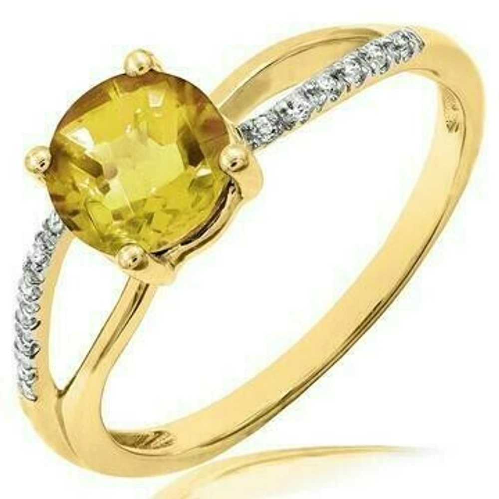 Citrine Ring with Diamond Accent and Split Shoulders Gold