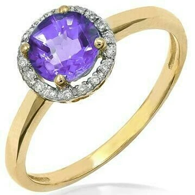 Amethyst Ring with Diamond Halo 14KT Gold